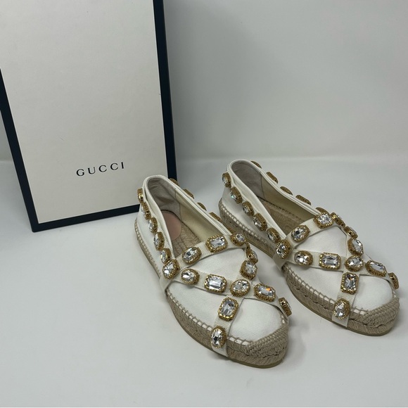 NWT GUCCI CANVAS CRYSTAL EMBELLISHED ESPADRILLES SIZE EU 40 US 10 - Picture 14 of 14